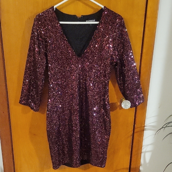 Express Women's Sparkling Mini Dress - Deep Purple - Picture 7 of 7